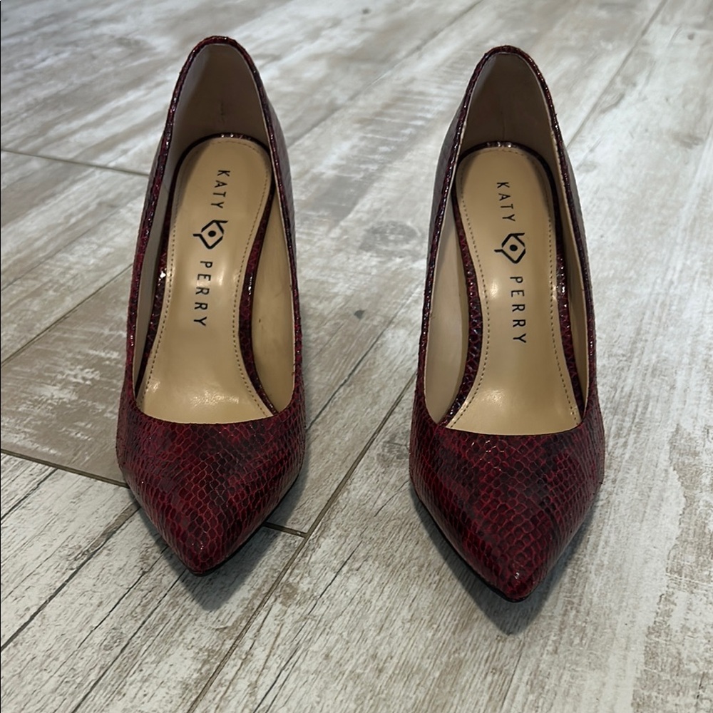 Katy Perry Collections Red Snakeskin Pointed Toe Heels